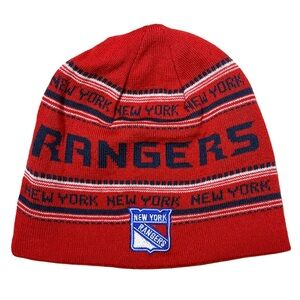 New York Rangers Reebok Knit Beanie Hat Navy Red NHL